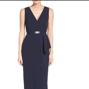 Vince Camuto Navy Formal Vneck dress with belt